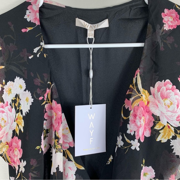 WAYF | Pink and Black Polermo Floral Print Maxi Wrap Dress | Size XS - Picture 6 of 7